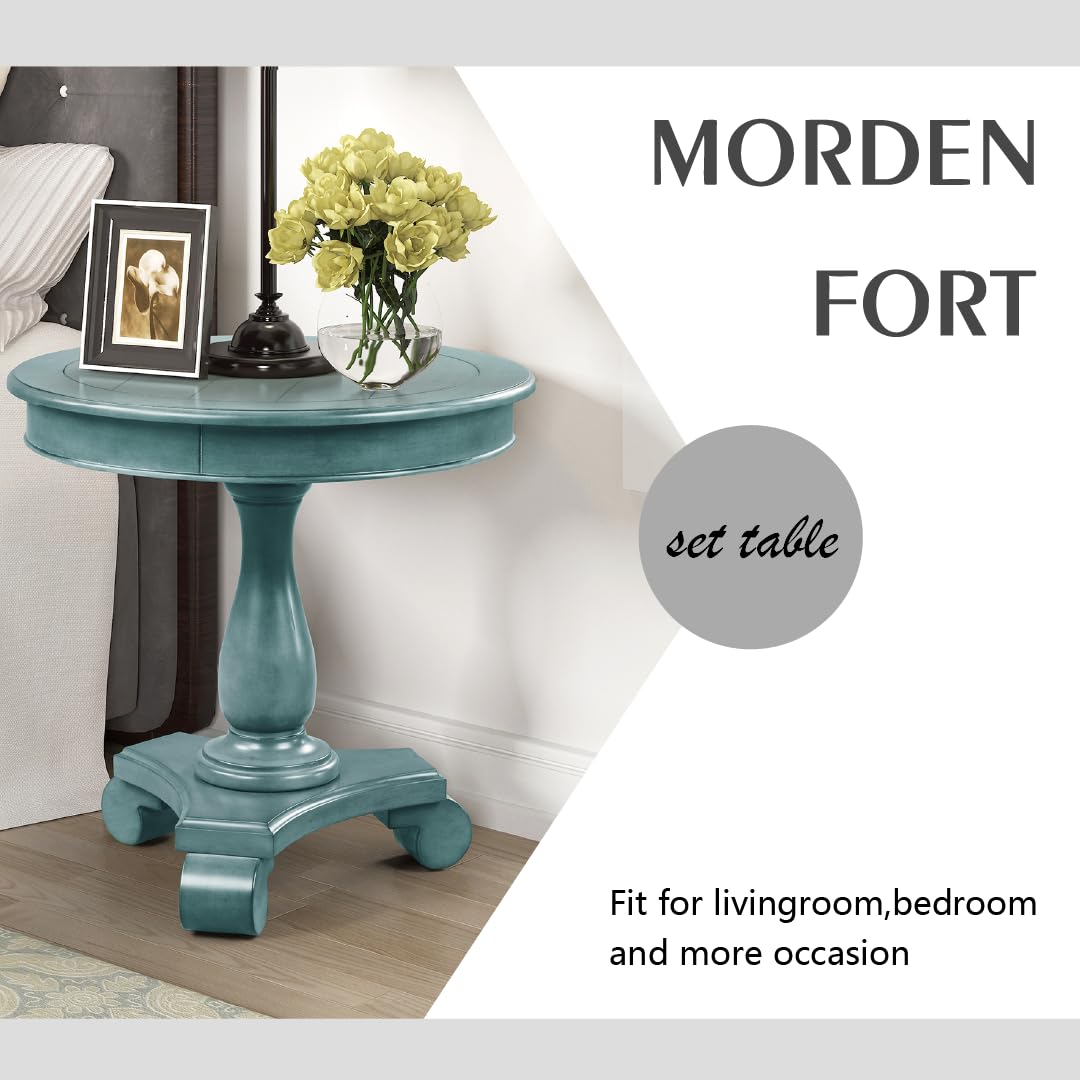 Vintage Teal Round Pedestal End Table - 26