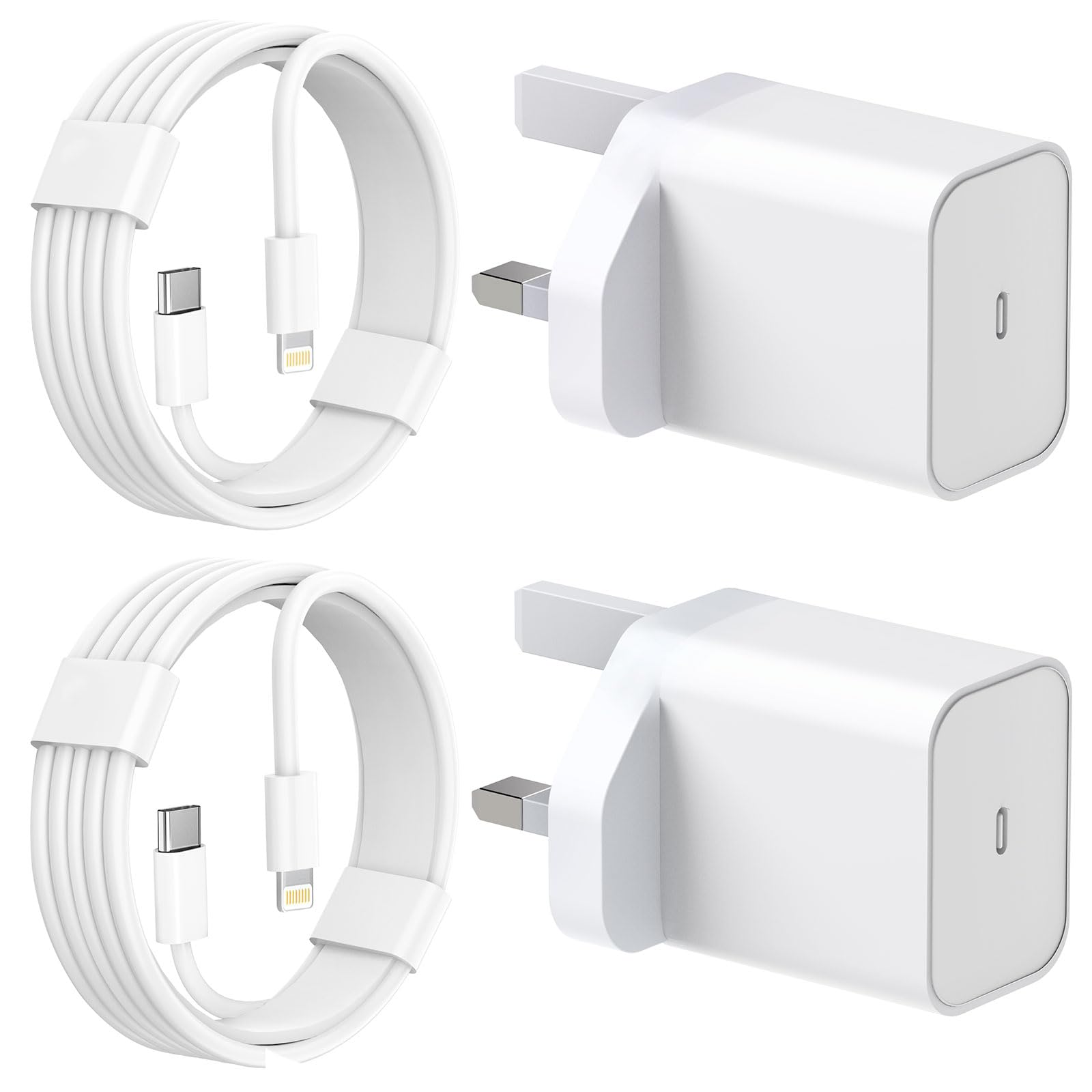 2-Pack Apple MFi Certified Fast Charger with Lightning Cable & USB C Power Adapter - Compatible with iPhone 14/13/12/11 Pro/Pro Max/XS/XR/X/SE/8 & iPad - Perfect for Home, Office & Travel Charging