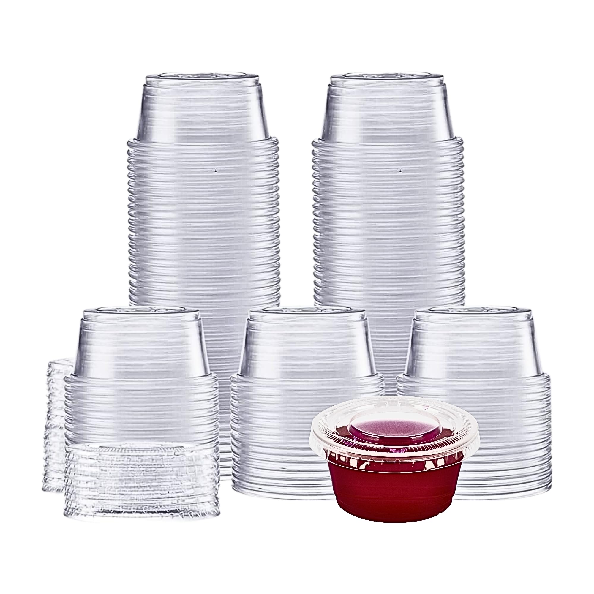 2 oz. Disposable Plastic Jello Shot Cups with Lids - 100 Pack | Small Portion Containers for Souffle, Condiments, Salad Dressing & Dipping Sauces | Perfect for Parties, Catering, Restaurants & Portion Control