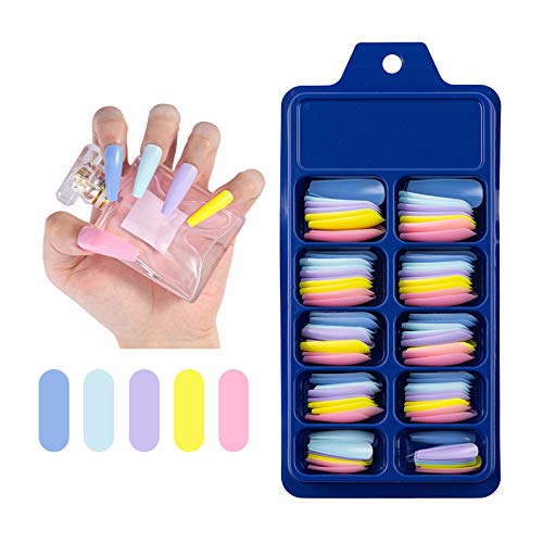 100 Pcs/Box Full Cover Long Press Coffin False Nails - Matte Ballerina Artificial Nail Tips in Pure Colors for Salon, Party & Everyday Wear