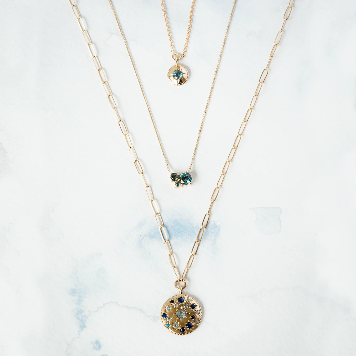Something Blu Tie Dye Moonchild Ombre Sapphire Necklace in Yellow Gold - Elegant Blue Sapphire Jewelry for Women, Perfect for Weddings, Parties & Special Occasions