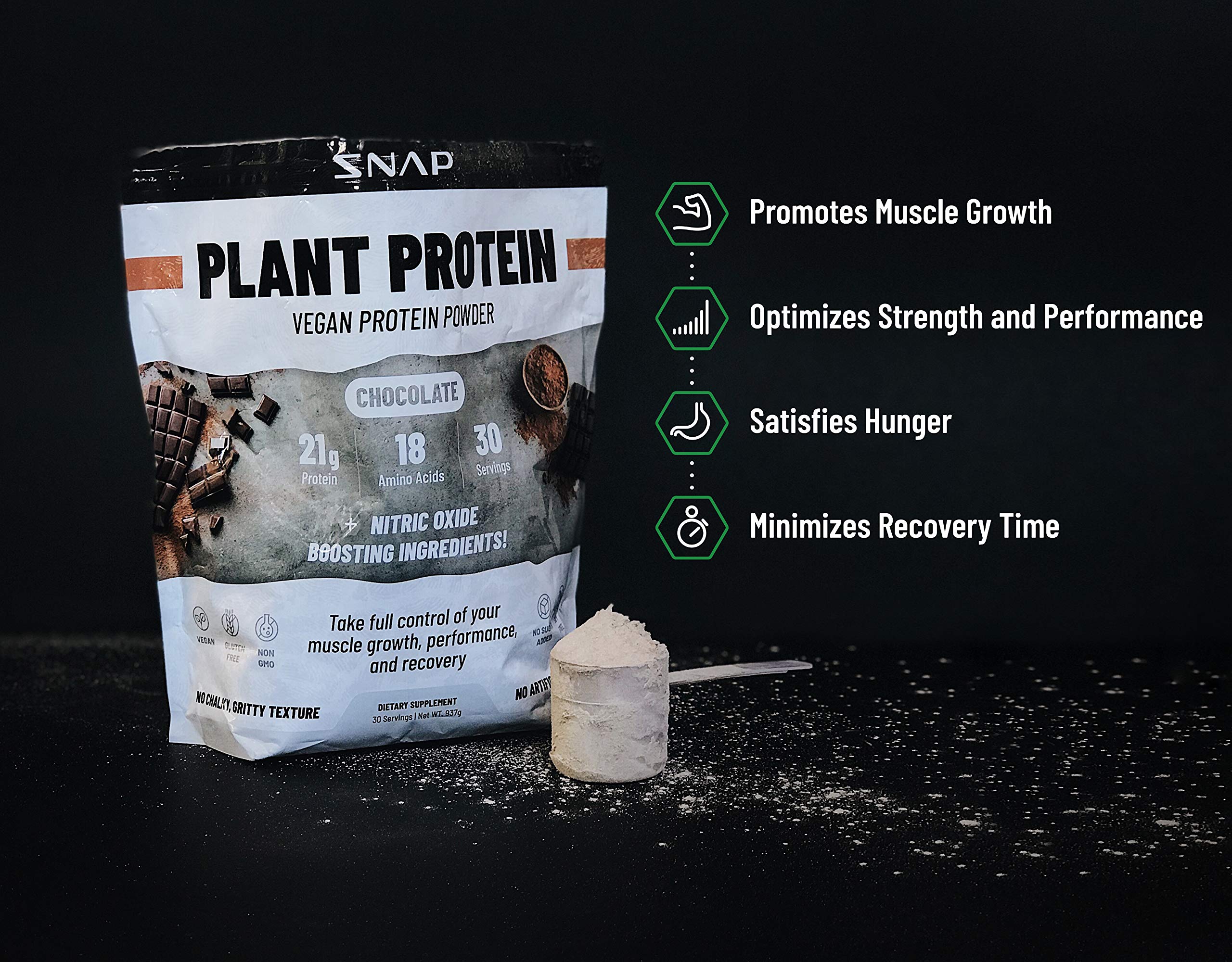 Organic Vegan Protein Powder with Nitric Oxide Boost - Vanilla Bean Flavor, BCAA Amino Acids for Muscle Growth, Performance & Recovery - 30 Servings | Plant-Based Protein Supplement for Athletes, Workout & Post-Training Recovery