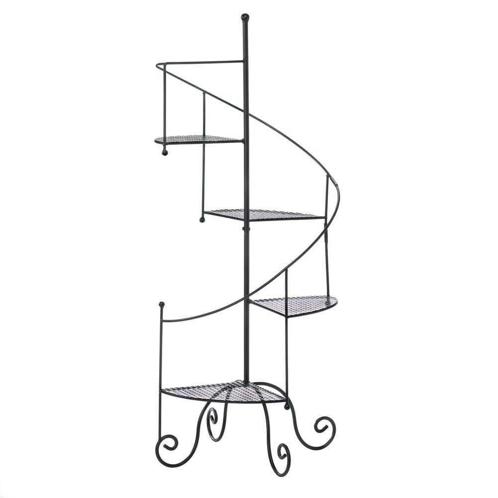 Spiral Staircase Plant Stand - Curved Mesh Platform with Banister Holds 4 Potted Plants - Perfect for Indoor Garden, Balcony Decor & Small Space Plant Display