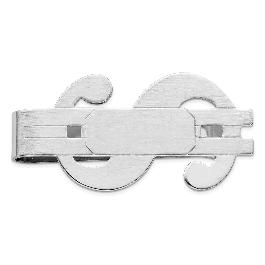 Engravable Rhodium Plated Dollar Sign Money Clip - 50x27mm Satin Finish Men's Jewelry Gift for Birthday, Graduation & Business (Ideal for Cash, Credit Cards & Gift Cards)