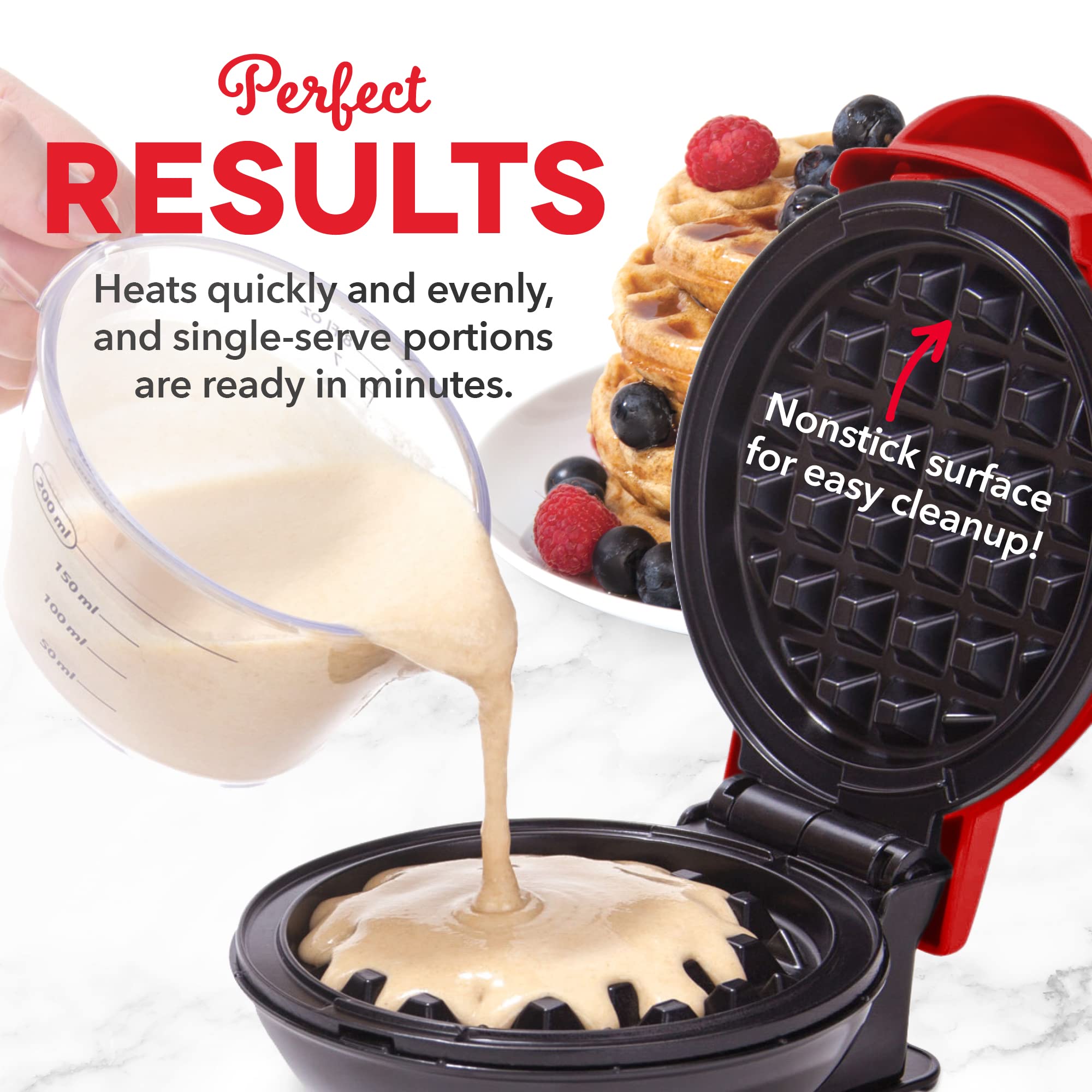**DASH Mini Waffle Maker (2 Pack) – 4 Inch Non-Stick Waffle Iron for Individual Waffles, Hash Browns & Keto Chaffles – Easy to Clean, Compact & Perfect for Breakfast, Snacks & Keto Diet (Red)**