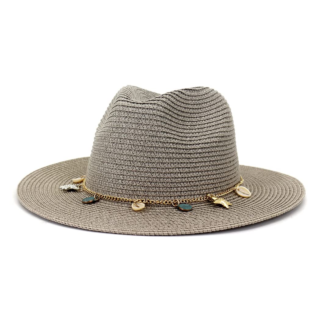 Breathable Straw Sun Hat for Women - Wide Brim Summer Panama Hat - Fashionable Beach Vacation Travel Hat in Grey - Perfect for Outdoor Activities, Gardening, and Sun Protection
