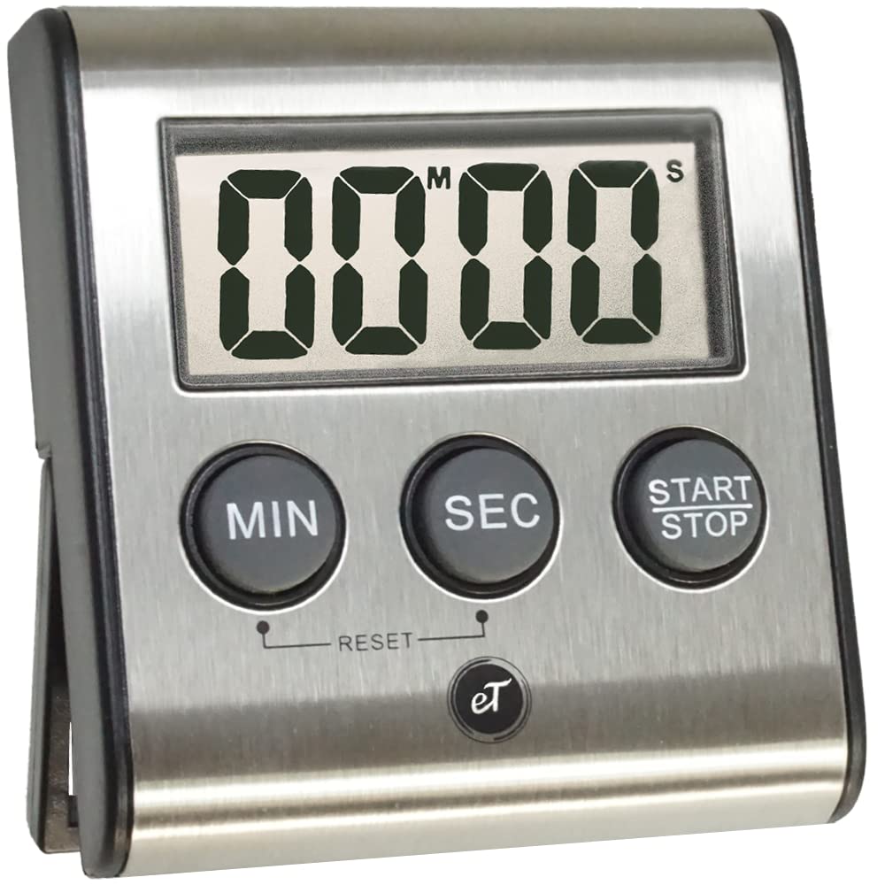 Premium Digital Kitchen Timer with Stainless Steel Body - eT-23 Model by eTradewinds | Super Strong Magnetic Back, Loud Alarm, Large LCD Display, Auto Memory & Shut-Off | Perfect for Cooking, Baking, Lab Experiments & Classroom Use