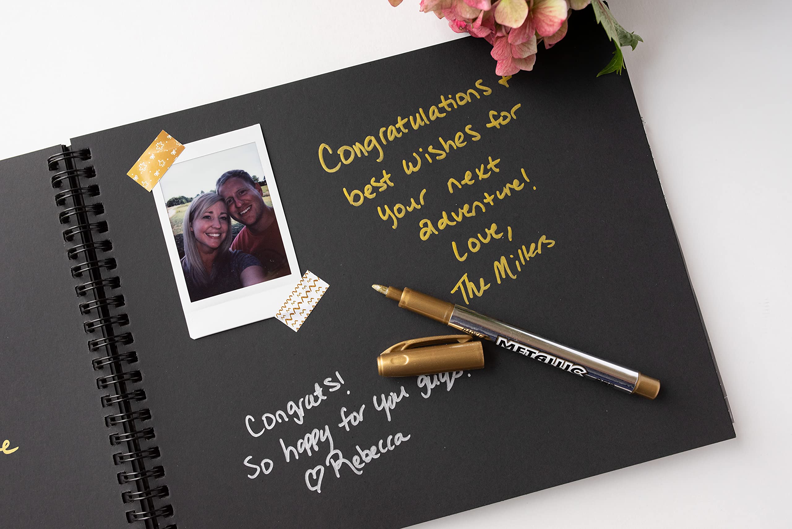 Elegant Black Guest Book for Funerals, Weddings, Graduations & Special Events - Spiral Hardcover with Blank Pages for Polaroid Photos, Baby Showers & Vacation Homes (10x8