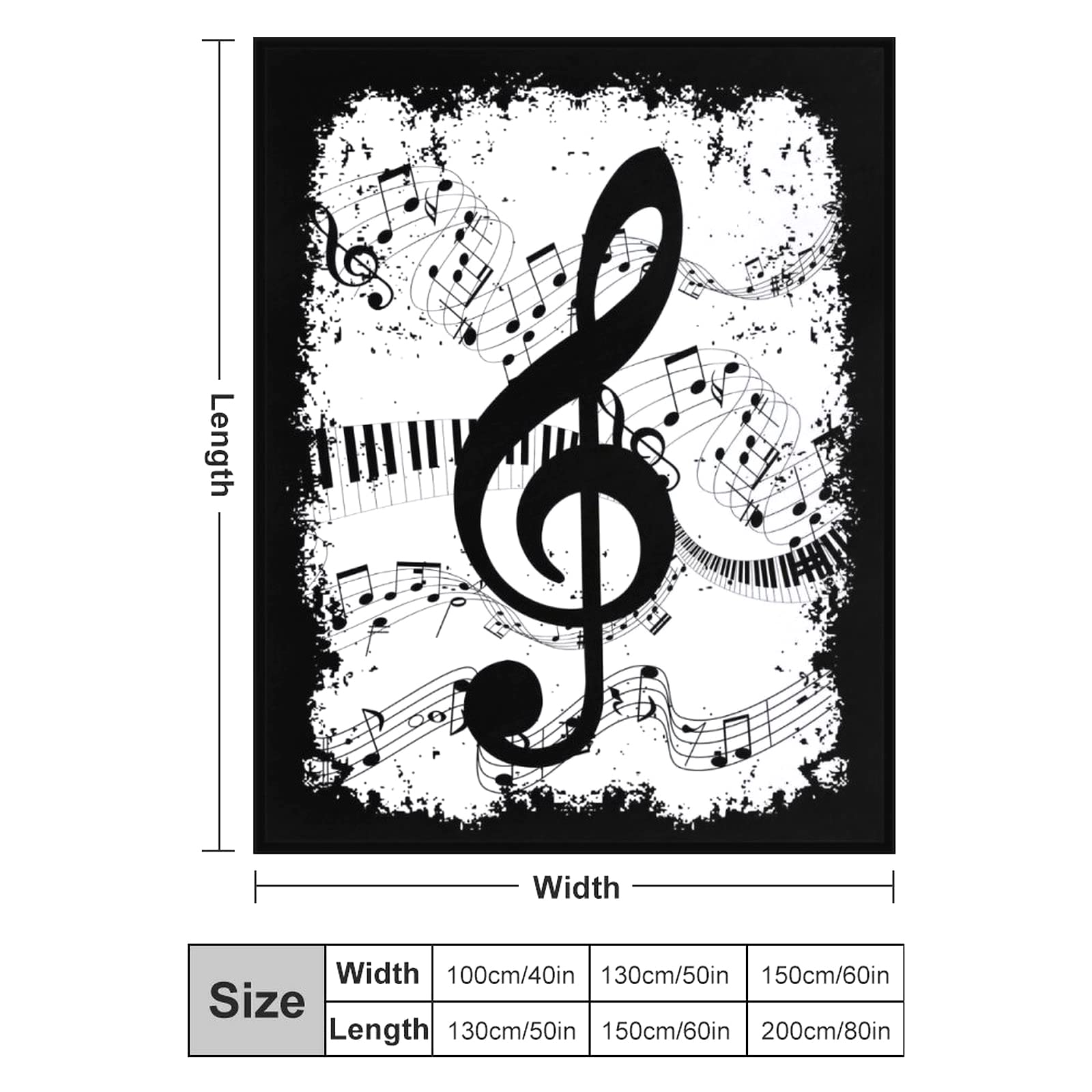 Abstract Music Note Piano Fleece Throw Blanket - 50x40 Inch Soft Flannel Blanket for Sofa, Couch, Bed & Office - All Season Cozy Blanket for Music Lovers, Home Decor & Gift