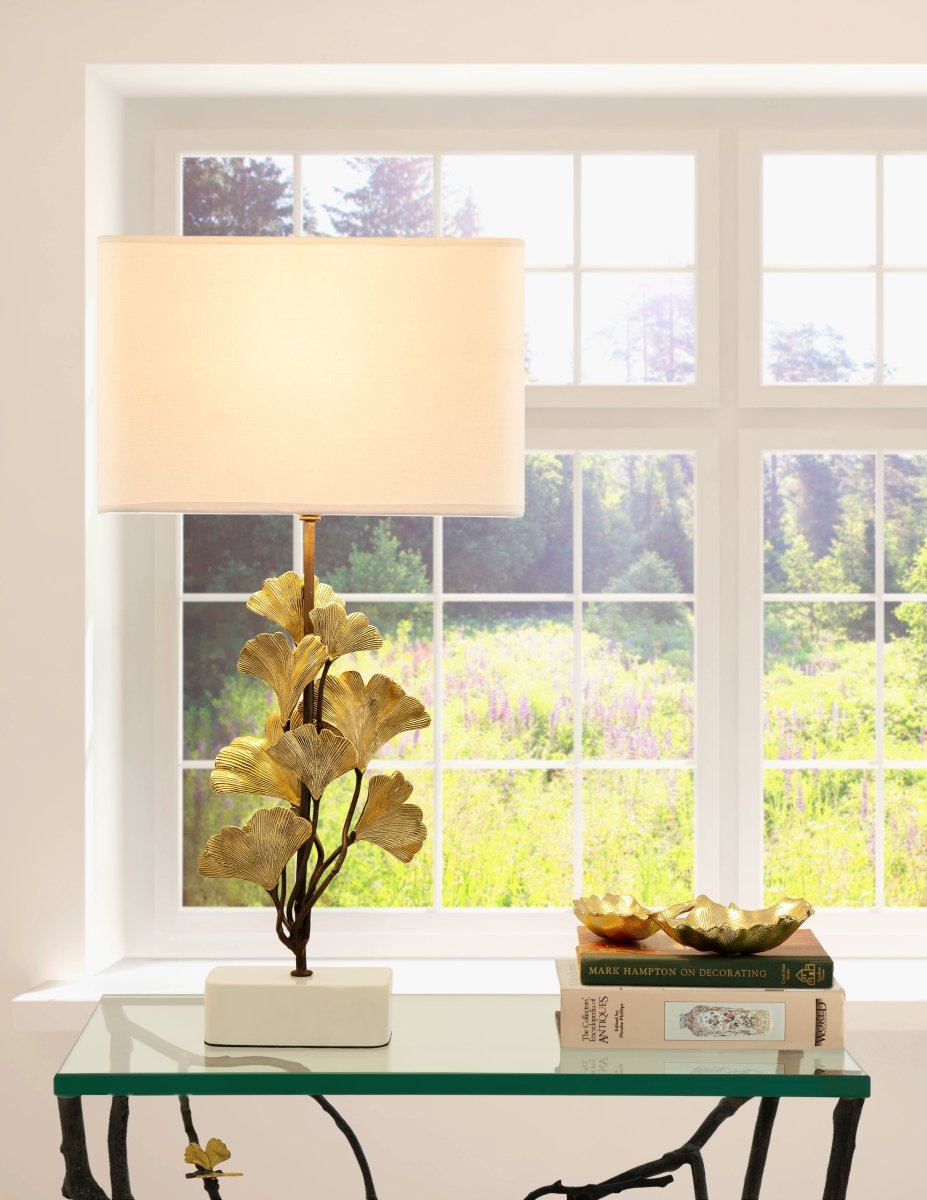 Golden Ginkgo Table Lamp - Modern LED Nightstand Light for Bedroom, Living Room, and Office - Warm White & Adjustable Brightness - Perfect for Reading, Relaxing, and Decor