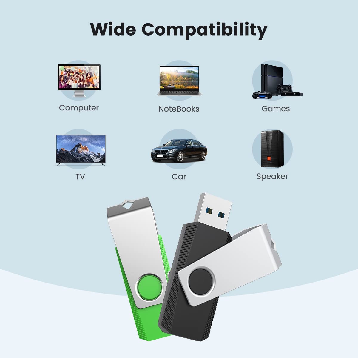 5-Pack 128GB USB 3.0 Flash Drives - Mixed Colors for Computer & Data Storage