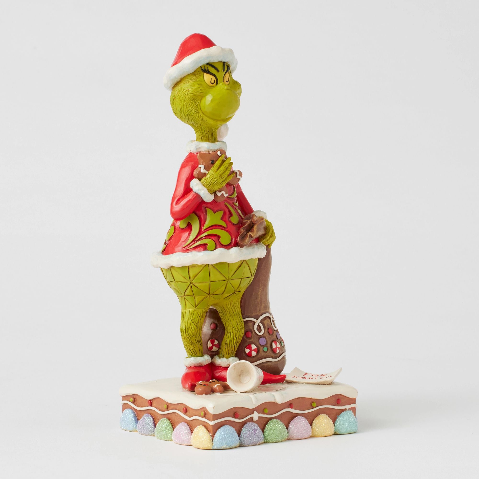 Grinch Eating Gingerbread Figurine - Christmas Decor, Holiday Home Decoration, Festive Party Centerpiece - Perfect for Tree Ornaments, Gift Exchange & Themed Parties