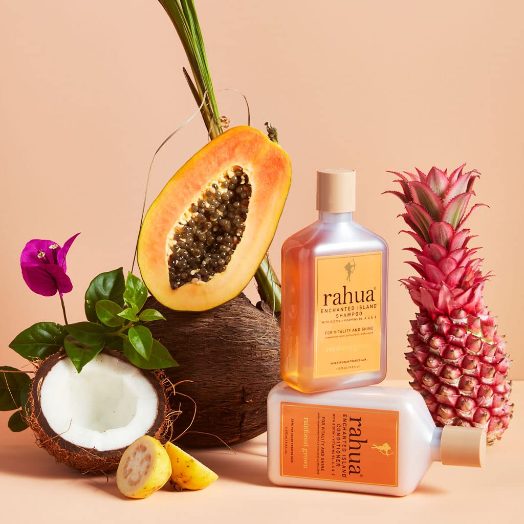 **Rahua Enchanted Island Shampoo & Conditioner Set (9.3 Fl Oz) + Vegan Curl Butter (6 Fl Oz) – Organic Hair Care for Revitalizing, Strengthening & Shine – Perfect for Curly, Dry & Damaged Hair – Salon-Quality Results at Home**    *(Use for: Deep hydration, frizz control, and natural curl definition for healthy, glossy hair.)*