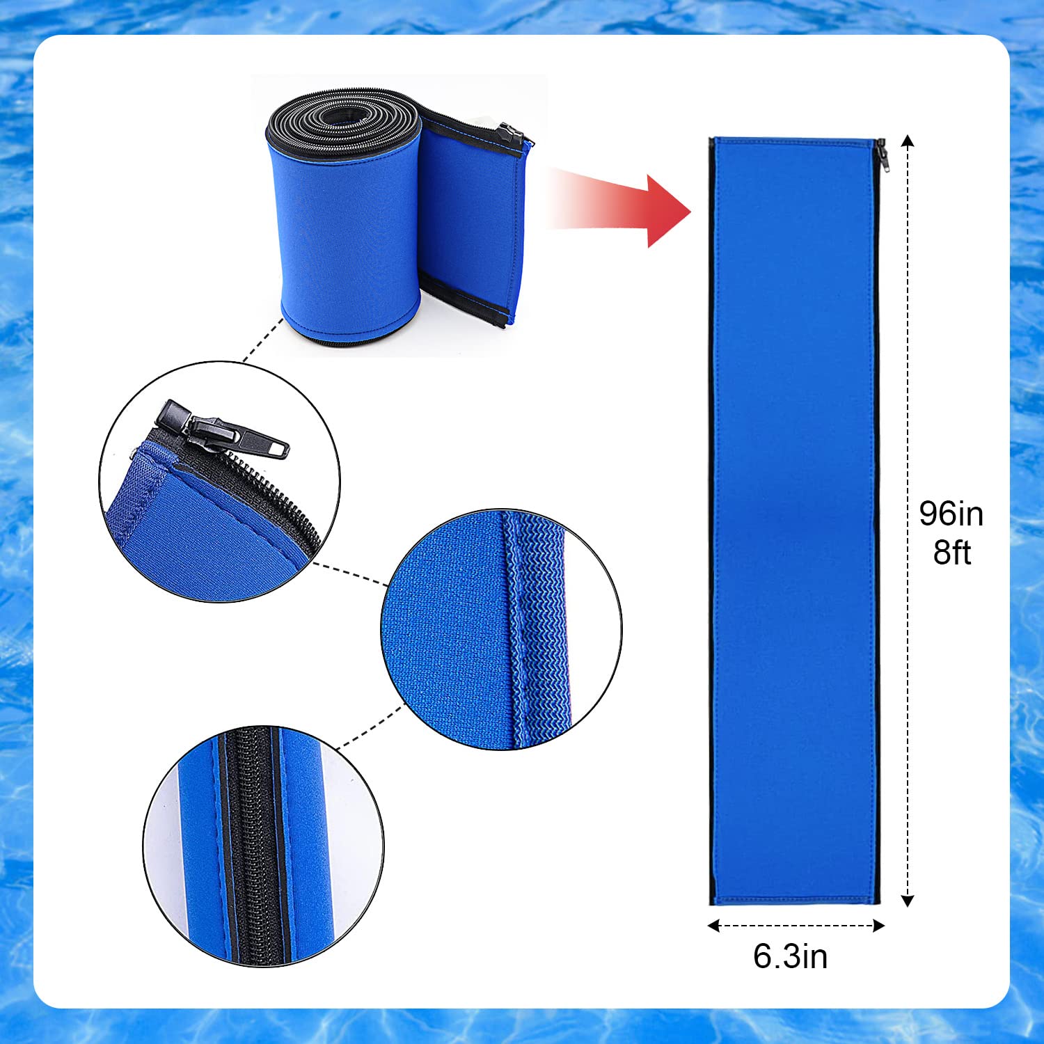 **Non-Slip Pool Handrail Cover with Zipper - 8ft Safety Grip Sleeve for Inground Pool Ladder & Handrails (Blue) - Perfect for Swimming Pool Safety & Comfort**    *(Use Case: Provides secure grip, prevents slips, and protects hands from hot or rough surfaces—ideal for families, seniors, and swimmers of all ages.)*
