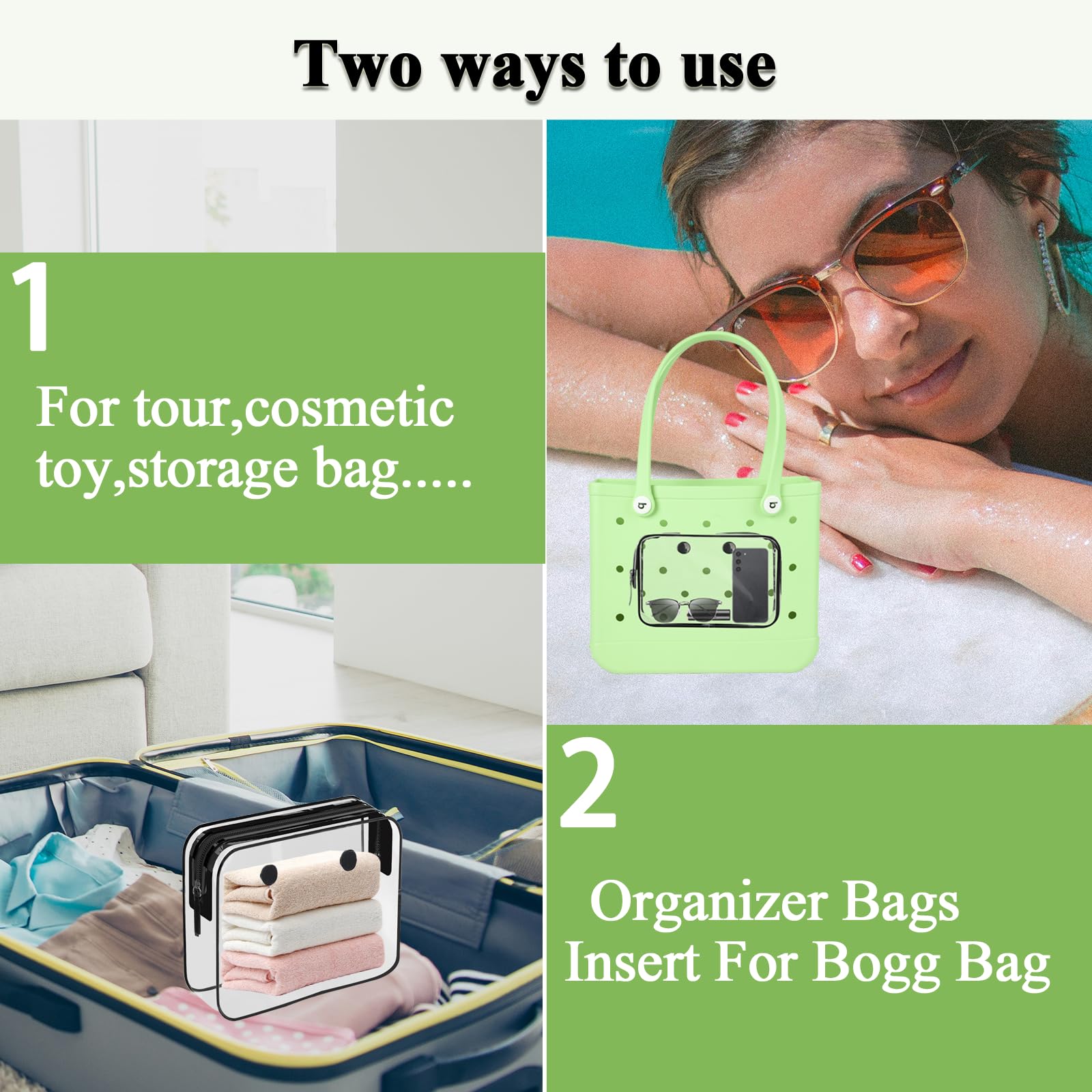 3 Pack TSA Approved Clear Toiletry Bags for Travel & Cosmetics - Zippered Organizer for Bogg Bag & Carry-Ons