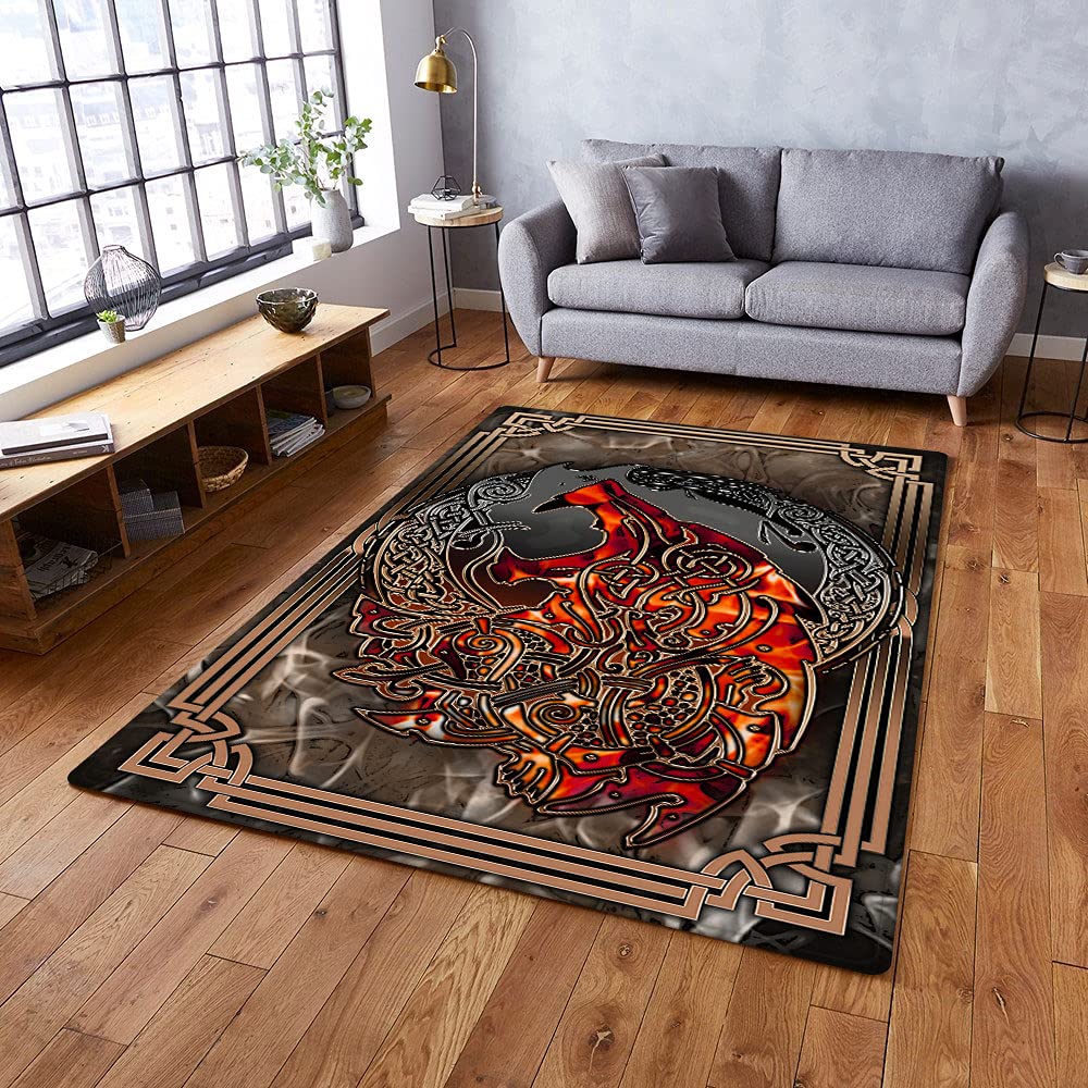 Fenrir Wolf Viking Rug - 5x8 ft Fluffy Shaggy Area Rug for Bedroom, Modern Home Decor with Nordic Design | Perfect for Living Room, Dorm, or Office Floor Mat