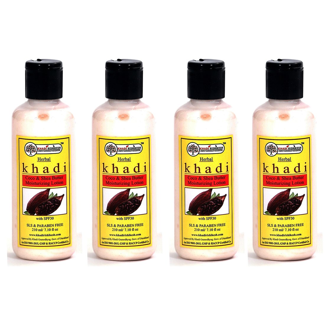 Khadi Rishikesh Herbal Coco & Shea Butter Moisturizing Lotion Combo Set - 4 x 210ml (840ml) - Natural Hydration for Dry Skin - Perfect for Daily Body Care & Spa Treatments