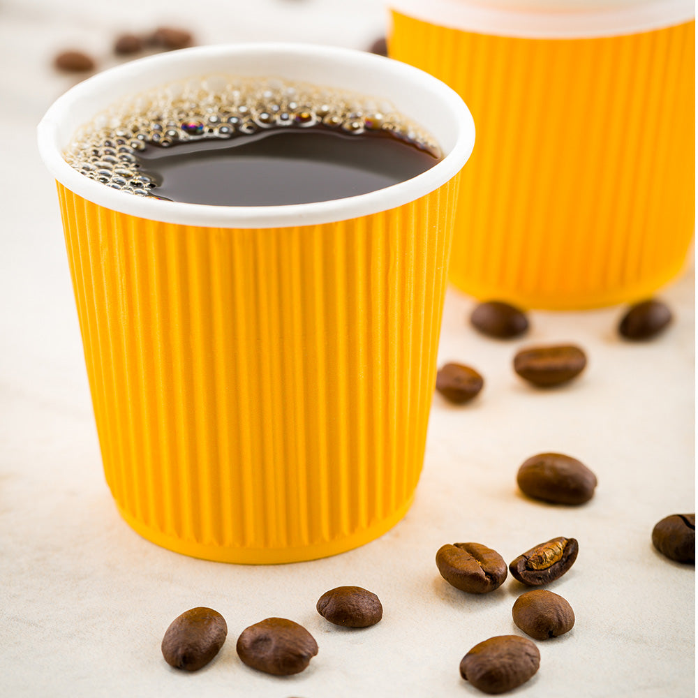 4 oz Yellow Paper Coffee Cups with Ripple Wall - 2.5