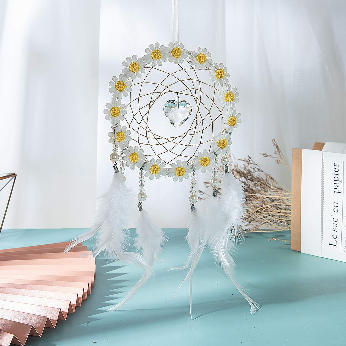Yellow Flower Feather Hanging Suncatcher with Crystal Prisms - Rainbow Maker Window Decor, Garden Ornament & Unique Gift for Home, Wedding, Baby Shower
