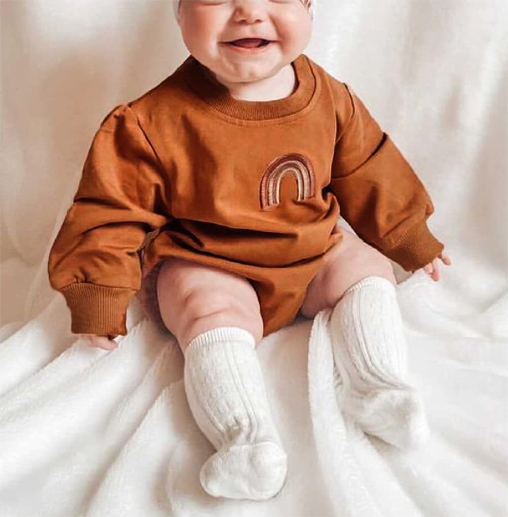 Rainbow Sweater Romper for Baby Girls - Warm Winter Outfit for Newborns & Toddlers | Cozy Fleece Jumpsuit for Playdates, Family Photos & Holiday Gatherings
