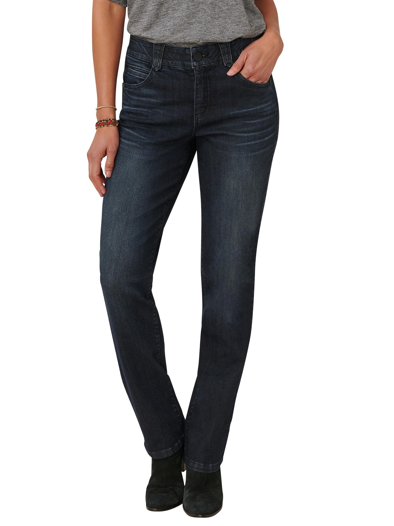 Democracy Women's Ab Solution Straight Leg Jean - Slimming High Waist Denim Pants for Casual & Work Wear