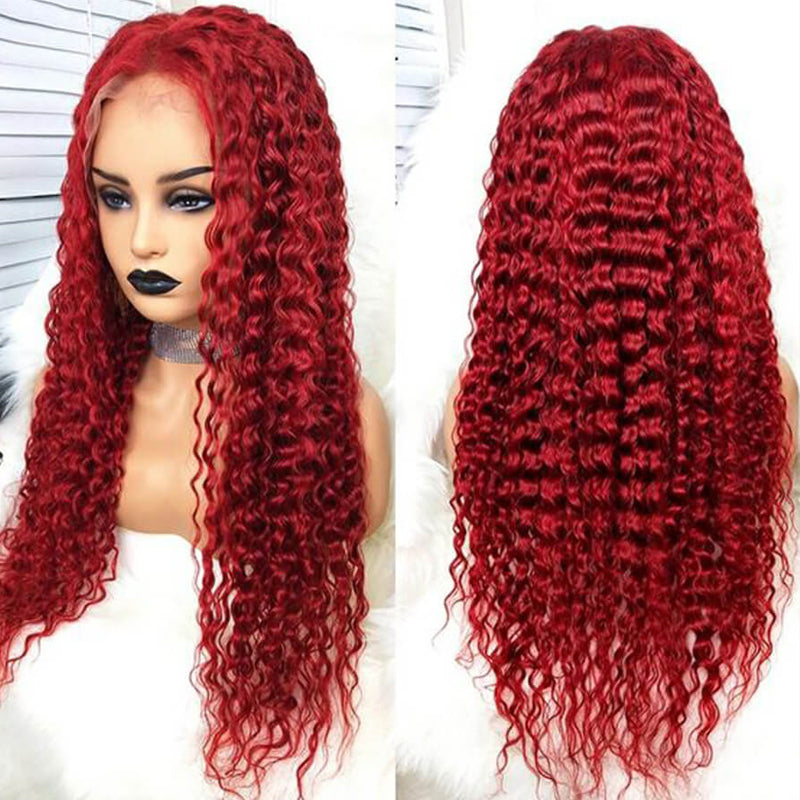 Eullair Nicki Minaj Inspired Red Straight/Body/Deep Wave Human Hair Lace Frontal Wig for Women with Pre-Plucked Hairline - Perfect for Cosplay, Parties & Daily Wear