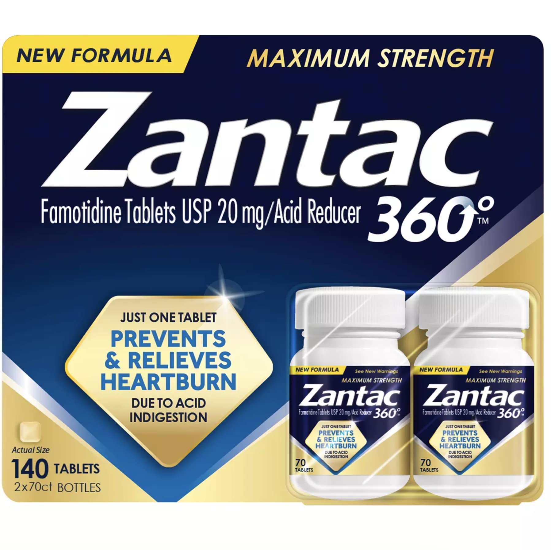Zantac 360 Maximum Strength 20mg Acid Reducer - 120 Count Heartburn Relief Tablets for Adults - Fast-Acting Digestive Support for Occasional Heartburn & Indigestion - Home, Travel & Work Use