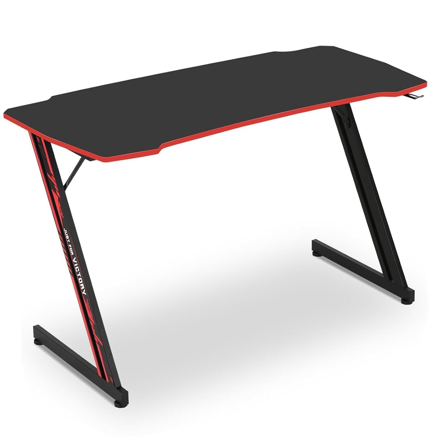 39 Inch Z-Shaped Gaming Desk with Headset Hook - Ergonomic Computer Workstation for Home Office, Small Gaming Table with Footrest - Durable MDF Desktop & Metal Frame (Red) - Perfect for PC Gaming, Streaming & Remote Work Setup