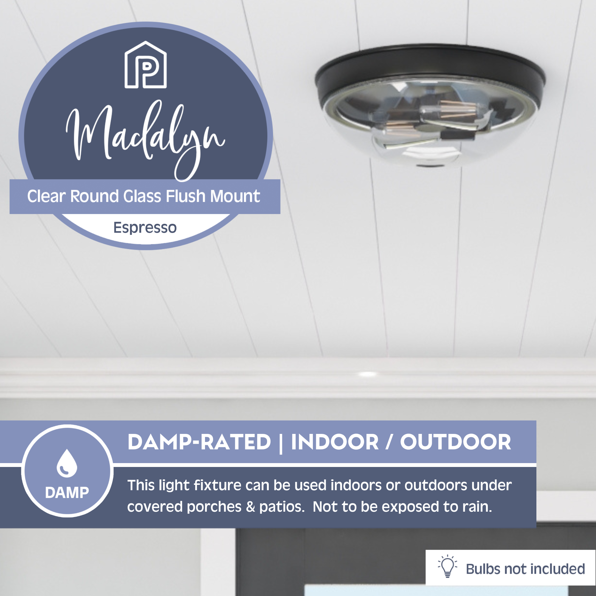 Madalyn Dome Flushmount Light Fixture - Clear Glass with Espresso Finish - Modern Ceiling Light for Living Room, Bedroom, or Hallway