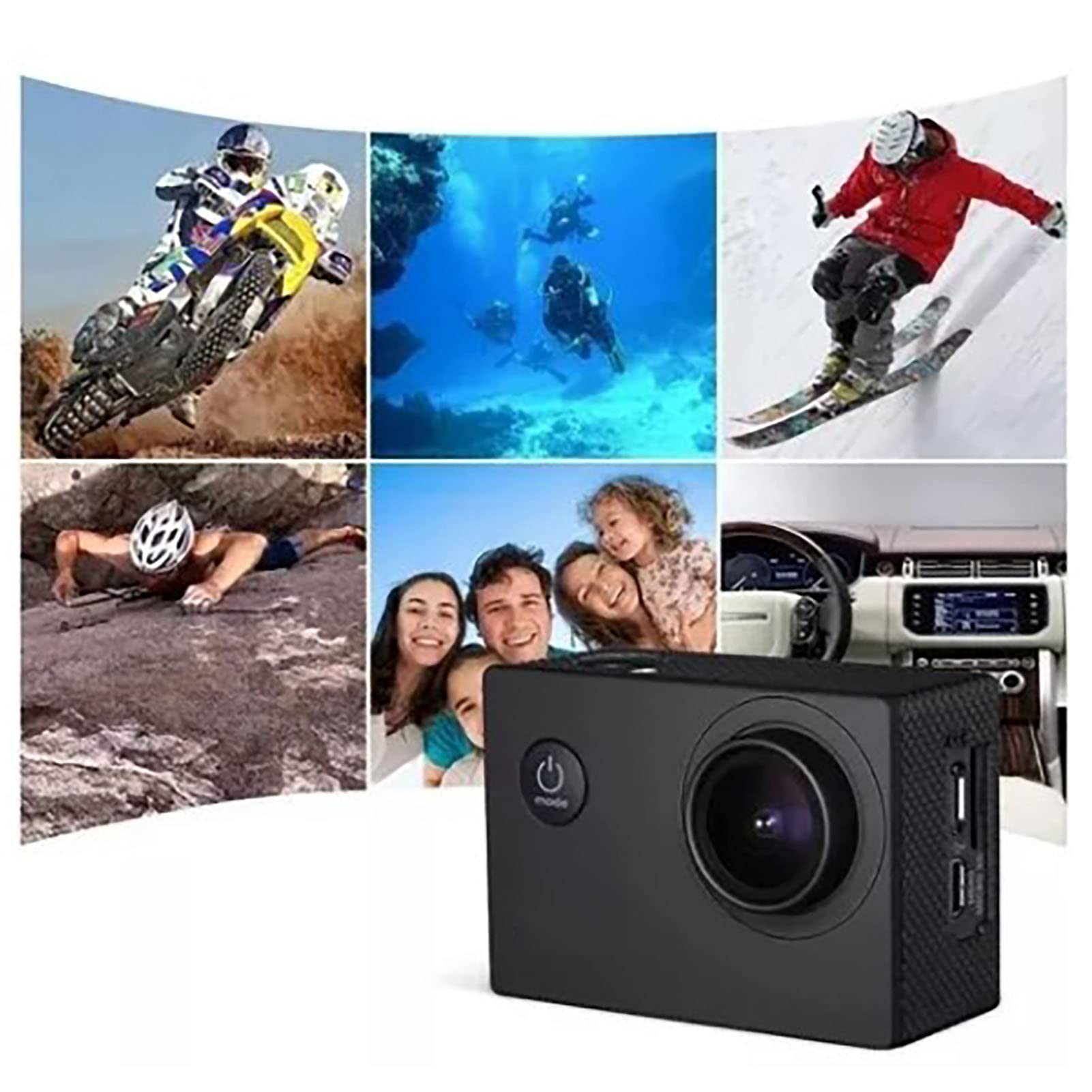 12MP HD Waterproof Action Camera - Underwater Diving, Biking & Outdoor Sports Video Camera with Mounting Accessories Kit (Black) | Perfect for Snorkeling, Surfing, Cycling & Adventure Travel