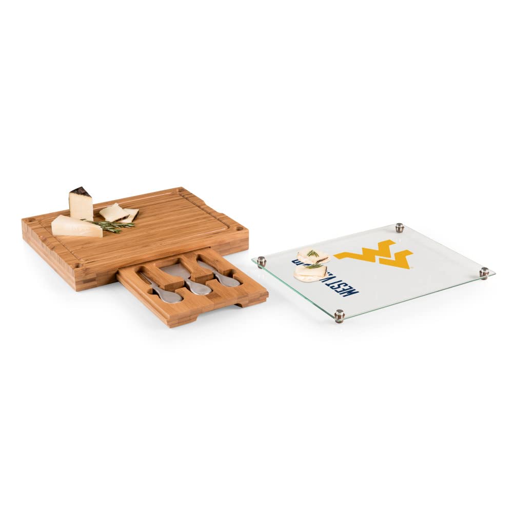 PICNIC TIME NCAA Concerto Glass Top Cheese Board and Knife Set - Bamboo Charcuterie Board with Glass Top Cutting Board for Wine & Cheese Party, Charcuterie Platter, Entertaining, Gift Giving