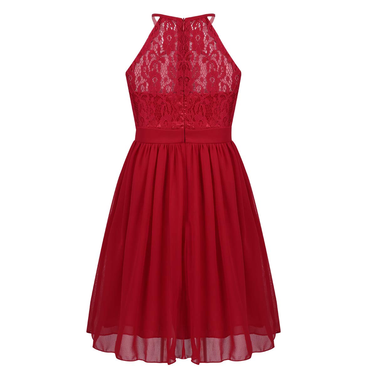 Hularka Girls Halter Neck Floral Lace Chiffon Flower Girl Dress - Elegant Wedding Bridesmaid & Formal Ball Gown for Special Occasions, Parties, and Photoshoots