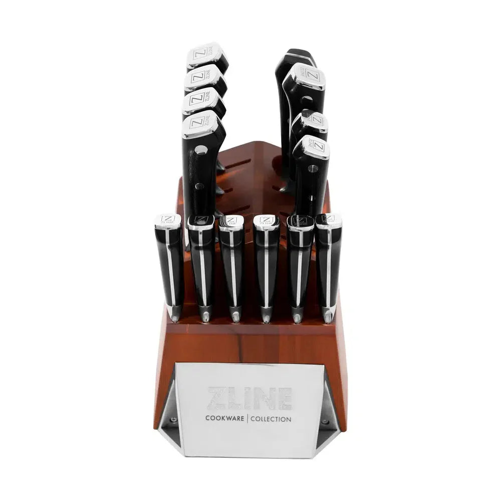 Zline 15-Piece Professional German Steel Kitchen Knife Block Set - High-Quality Chef Knives, Utility Knives & Steak Knives for Home & Restaurant Use (KSETT GS 15) | Perfect for Cooking, Slicing, Dicing & Food Prep in Professional Kitchens & Home Culinary Enthusiasts