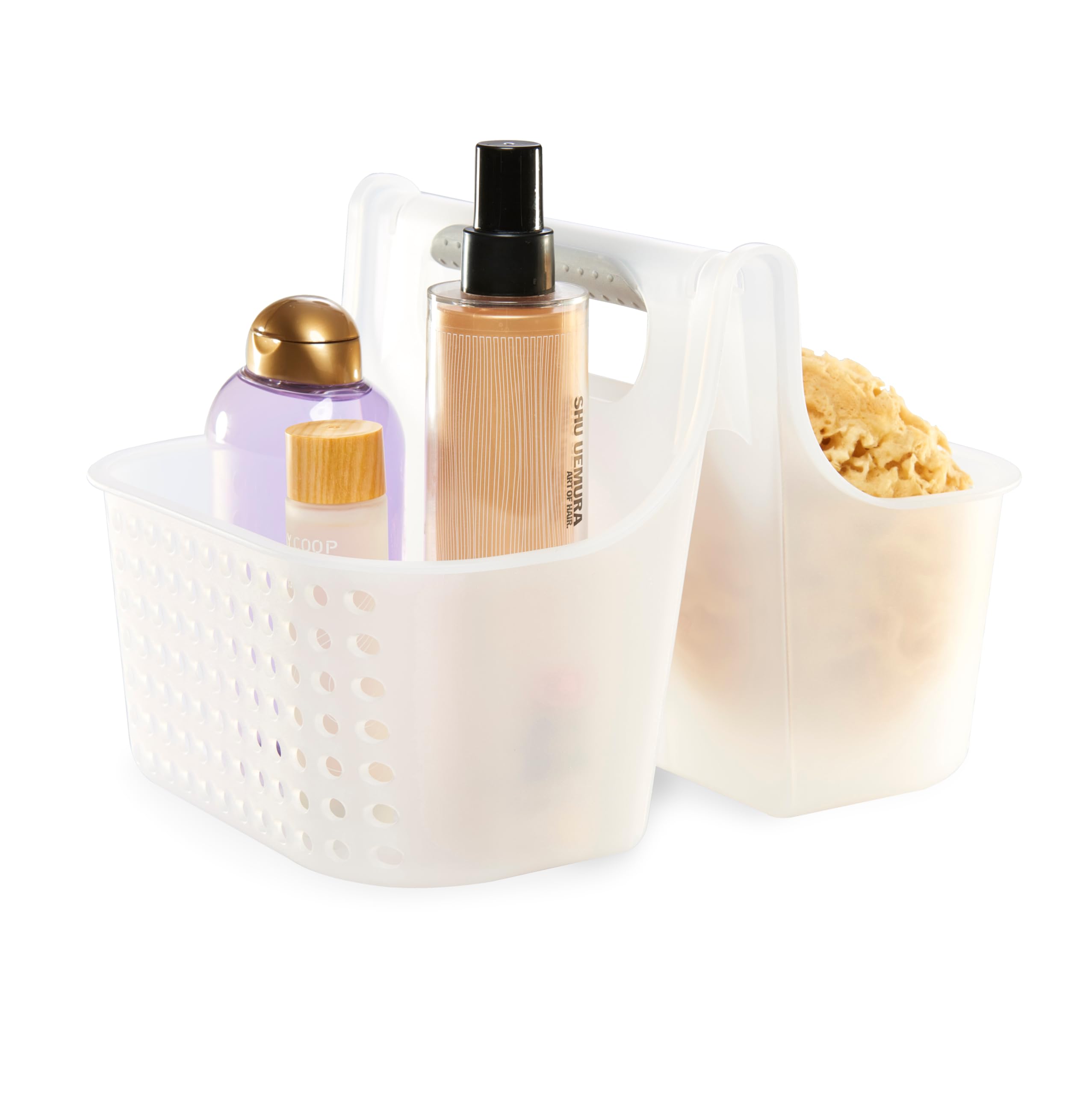 Madesmart 2-Compartment Soft Grip Shower Tote for Bathroom Organization - Plastic Storage Shower Caddy Bucket with Large Capacity - Frost Design - Perfect for Bath Essentials, Travel & Spa Use