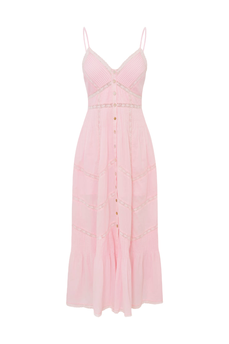 Esilda Women's Cotton Midi Dress - Flowy Summer Casual Dress with Short Sleeves, Pink | Perfect for Beach Vacations, Brunch Dates & Summer Outings