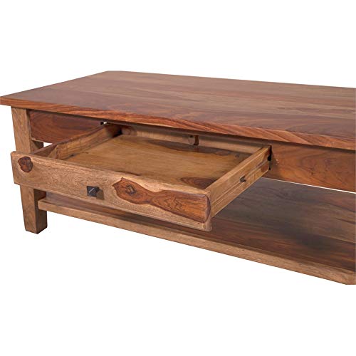 Solid Sheesham Wood Coffee Table - Handcrafted Taos Design in Rich Brown | Rustic Living Room Centerpiece for Cozy Home Decor