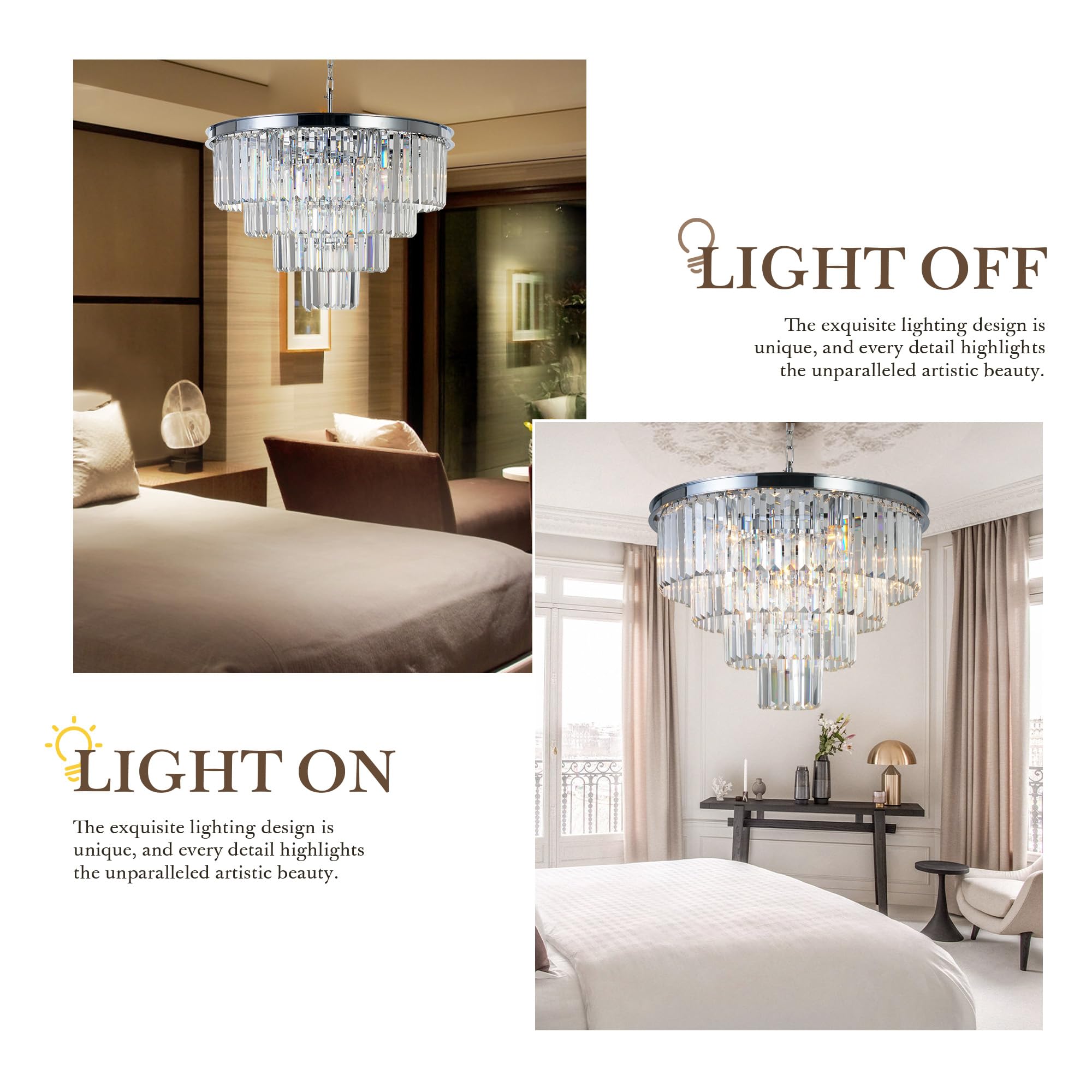 Modern Chrome Crystal 4-Tier Chandelier Pendant Light - 9 Lights, 23.6