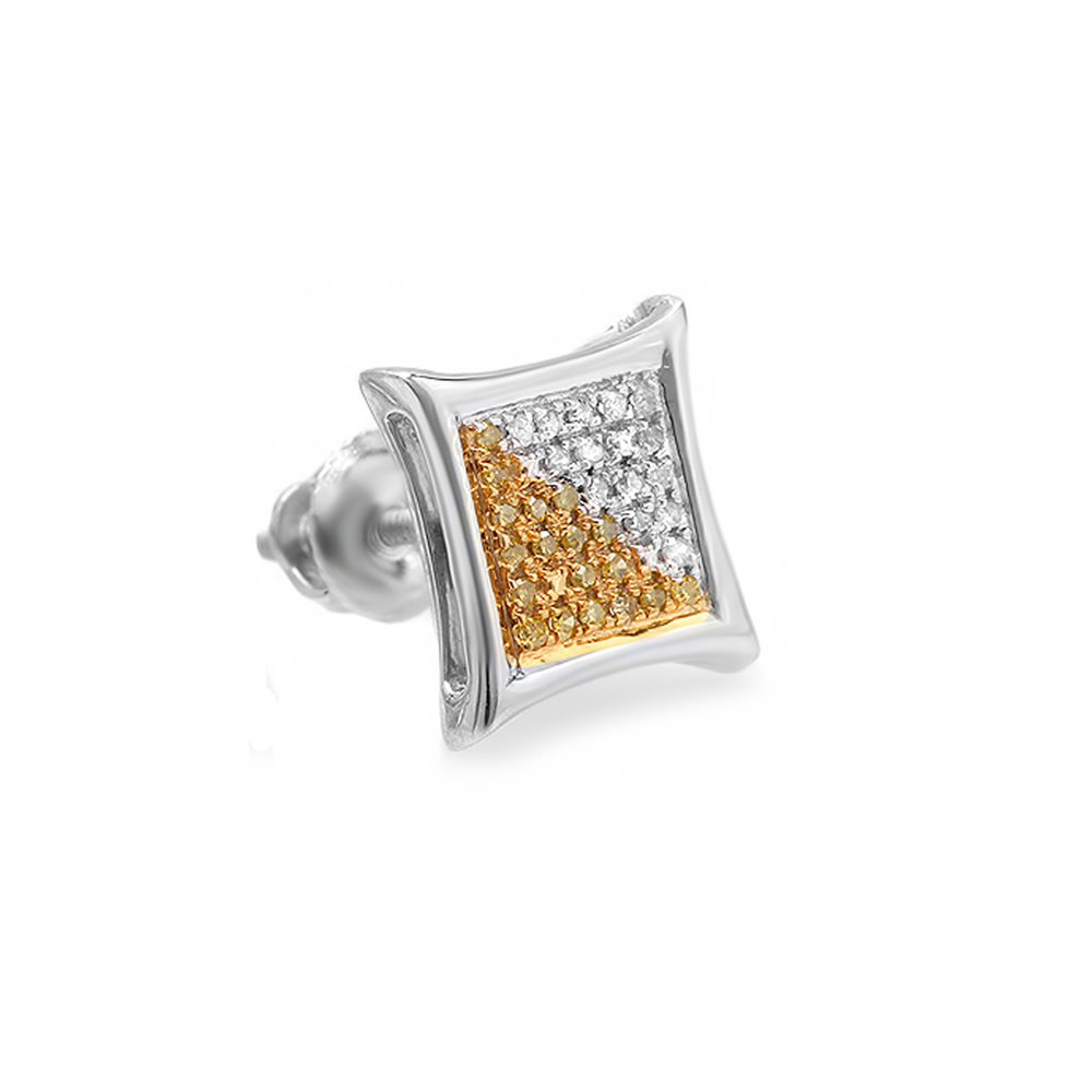 Dazzlingrock 0.08ct Round White & Yellow Diamond Kite Stud Earrings - Micro Pave Setting - Perfect for Weddings, Parties & Special Occasions