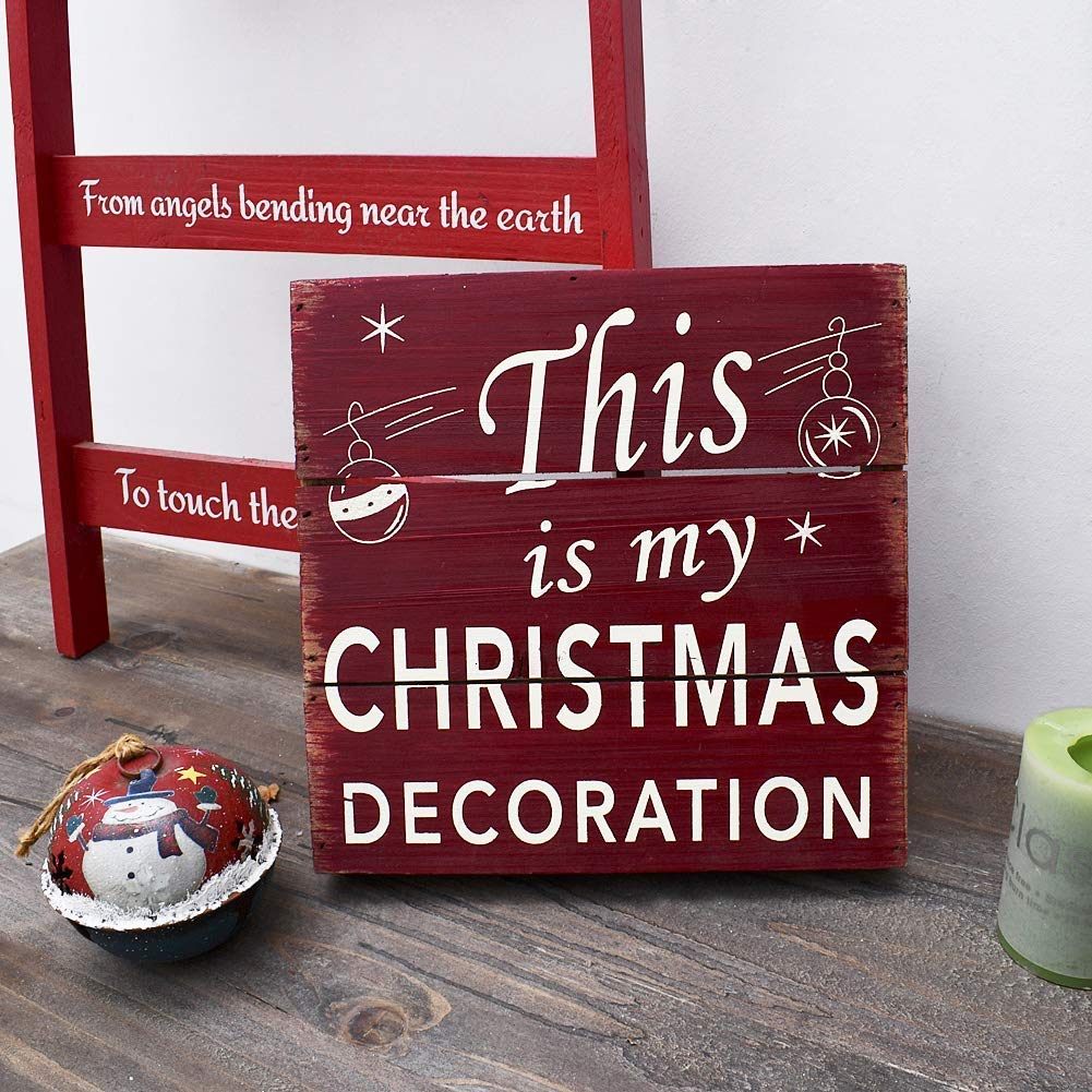 Rustic Christmas Wood Box Sign with Inspirational Quotes - Red Painted Primitive Wall Decor for Home & Office - Funny Holiday Decoration Saying 'This is My Christmas' - Perfect for Mantel, Entryway or Gift Giving