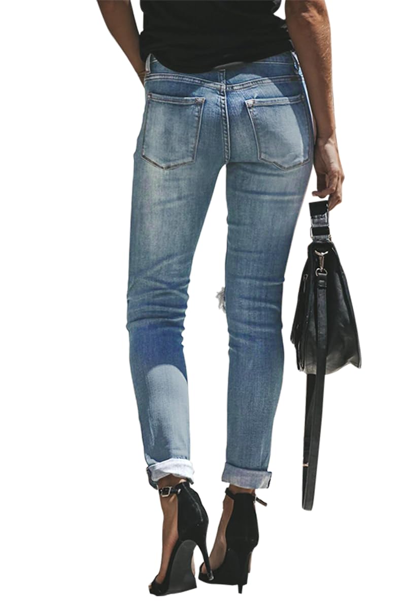 Judy Blue Women's Ripped Boyfriend Denim Jeans - Stretch Skinny Fit High Waisted Distressed Jeans for Casual Wear & Street Style Outfits