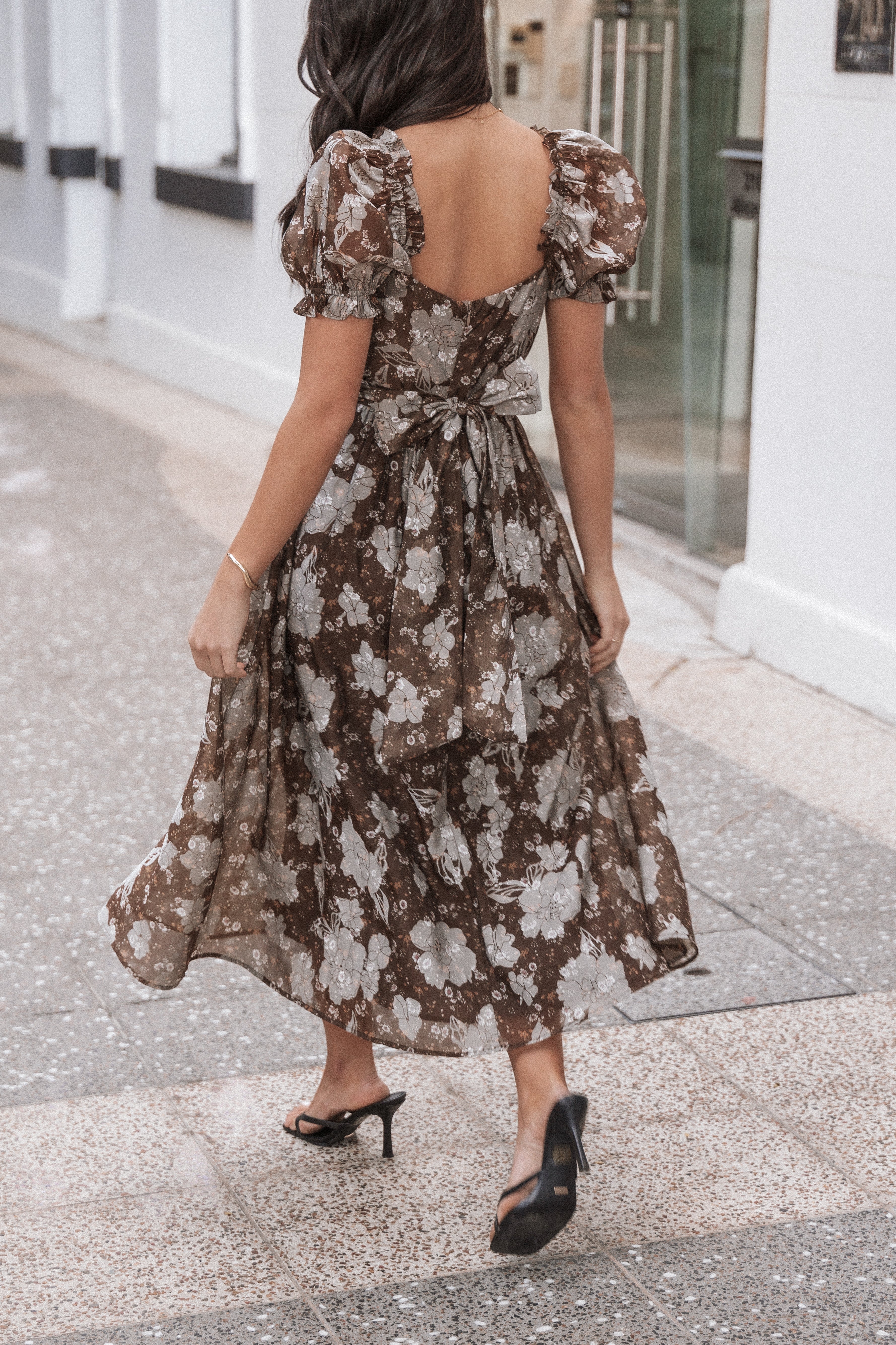Farryn Women's Maxi Dress - Elegant Brown & Grey Flowy Long Dress for Summer, Beach, Parties & Casual Wear
