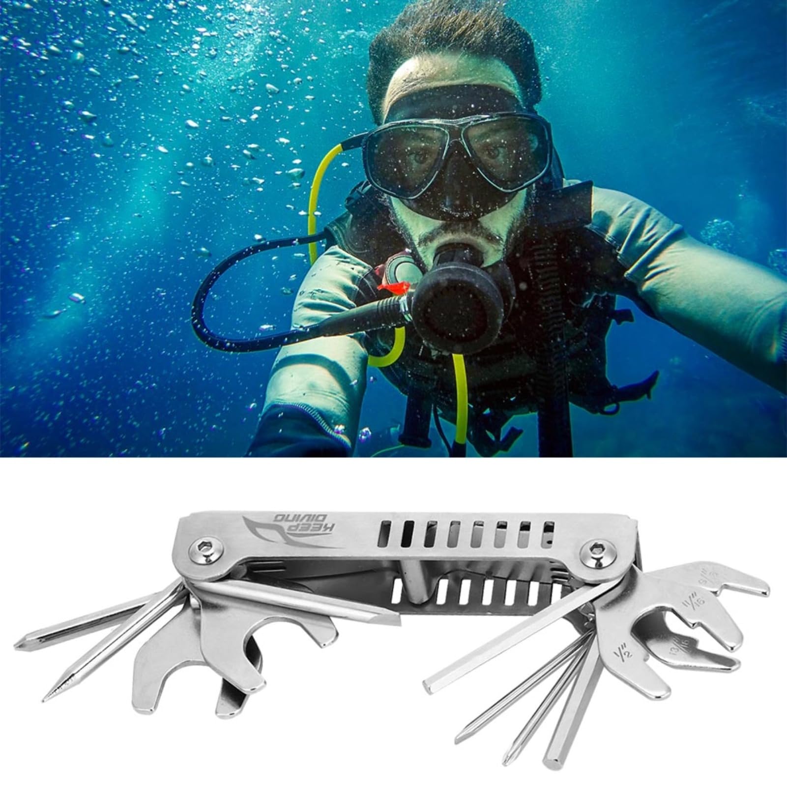 8-in-1 Diving Diver Tool Kit - Portable Folding Allen Key Wrench & Valve Repair Multi Tool for Scuba Gear Maintenance | Perfect for Underwater Equipment Repair, Dive Gear Servicing & Emergency Fixes