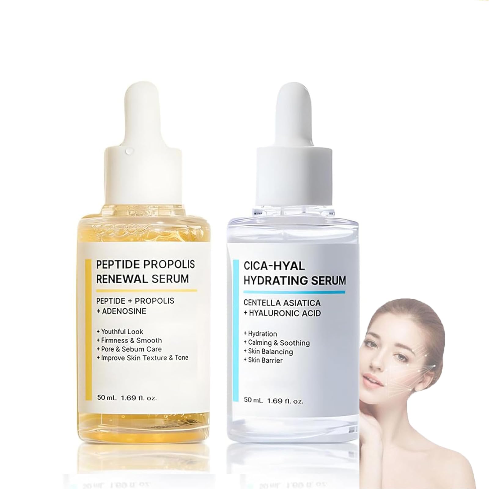 Peptide Propolis Anti-Aging Facial Serum - Hydration & Wrinkle Renewal Complex for Deep Moisturizing, Skin Elasticity & Fine Line Reduction | Day & Night Moisturizer for Dry, Mature Skin (A+B Set)