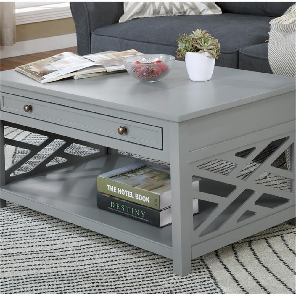 BOWERY HILL 36 Inch Wide Gray Wood Coffee Table with Storage Drawer - Perfect for Living Room, Office, and Small Spaces