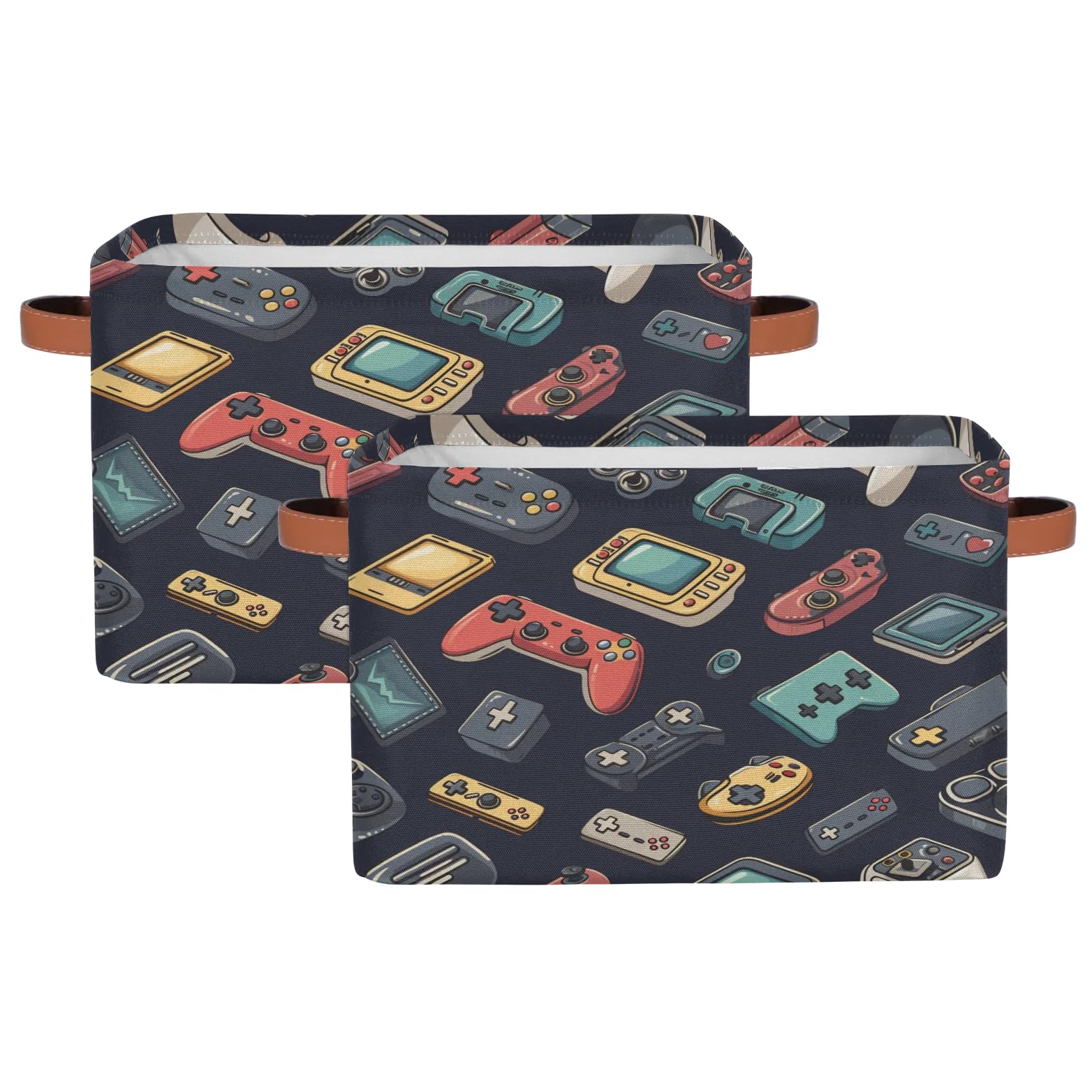 Collapsible Fabric Storage Bins for Video Game Controllers - 2 Pack Rectangular Shelf Organizer Baskets with Handles | Perfect for Closet, Home Decor, and Gaming Accessory Storage