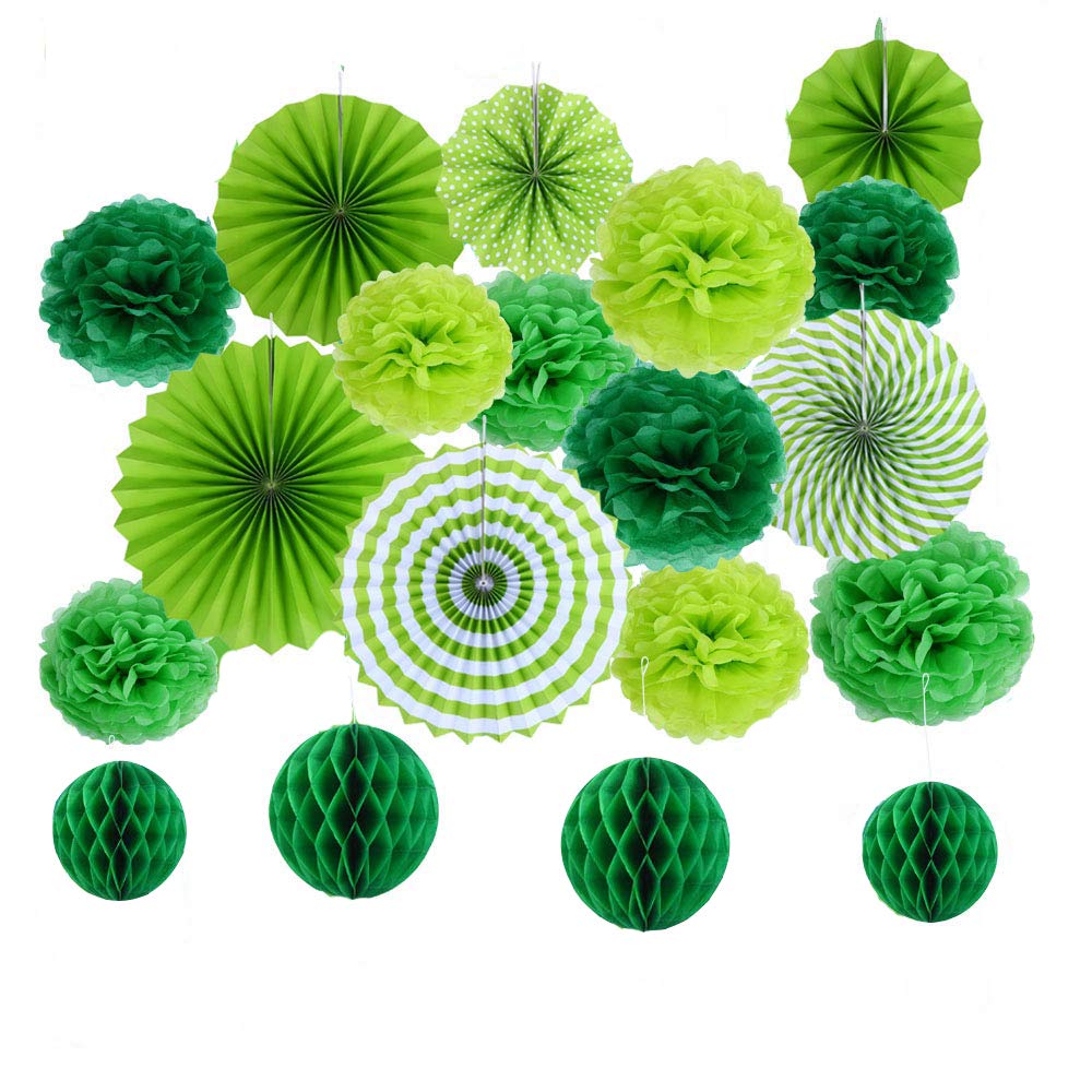 Luckystar St. Patrick's Day Party Decorations Kit - Green Shamrock Paper Fans, Balloons & Decor Set for Irish Themed Events, Home & Office Celebrations