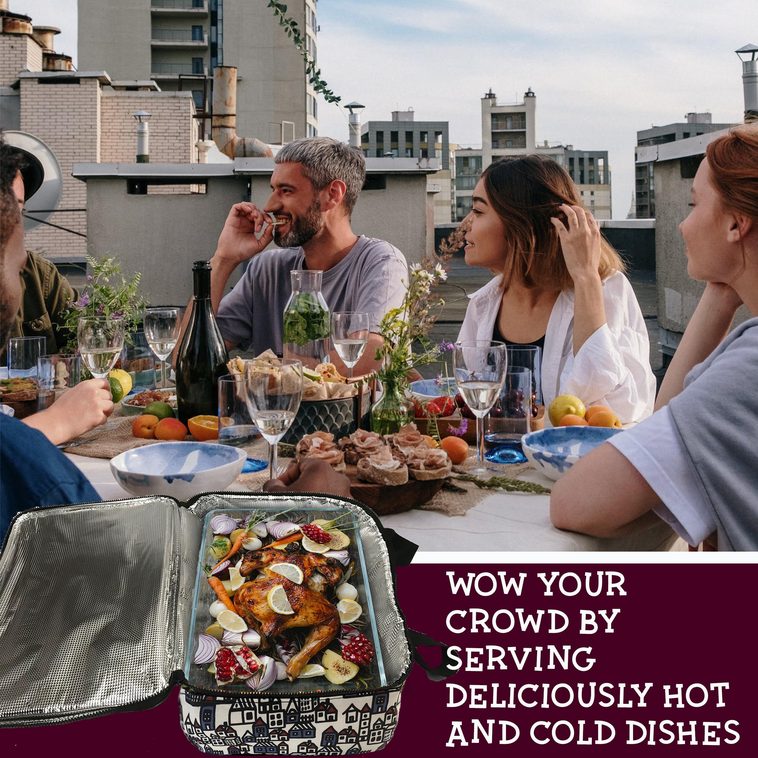 Insulated Food Carrier for Hot & Cold Dishes - Thermal Casserole Dish Carrier with Handle - Perfect for Potlucks, Picnics & Meal Delivery Services