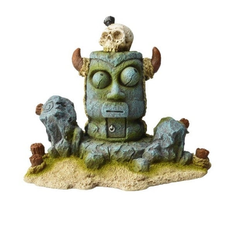 Bioscape Viking Tiki Statue with Skull - 13.5 x 10.5 cm Hand Carved Wooden Decor for Home, Office & Garden - Perfect for Viking Theme Parties, Halloween & Norse Mythology Lovers