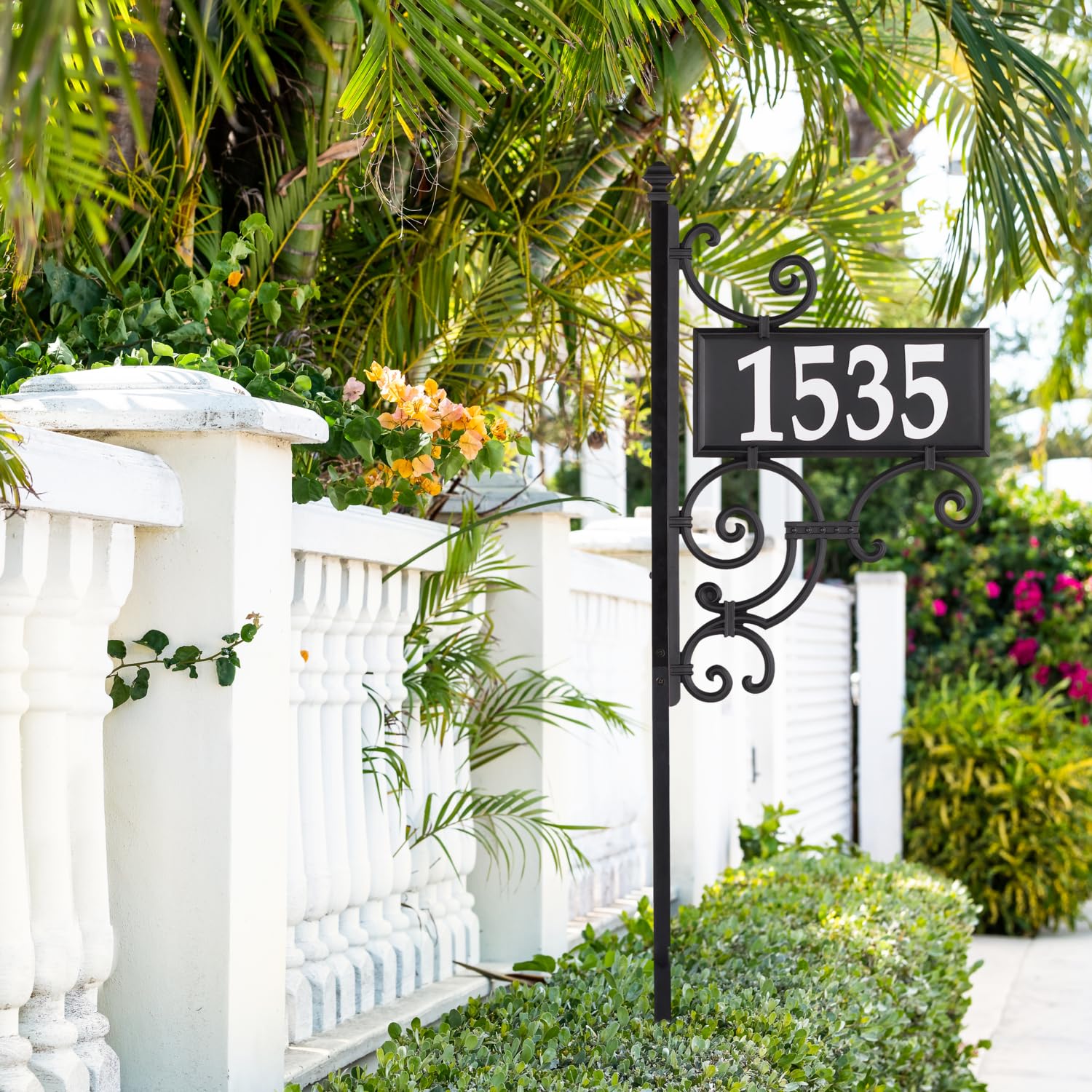 Double Sided Reflective Address Sign with Post - Durable House Number Plaque for Wall, Lawn or Post Mount - Perfect for Home Security & Nighttime Visibility (Model P3318)