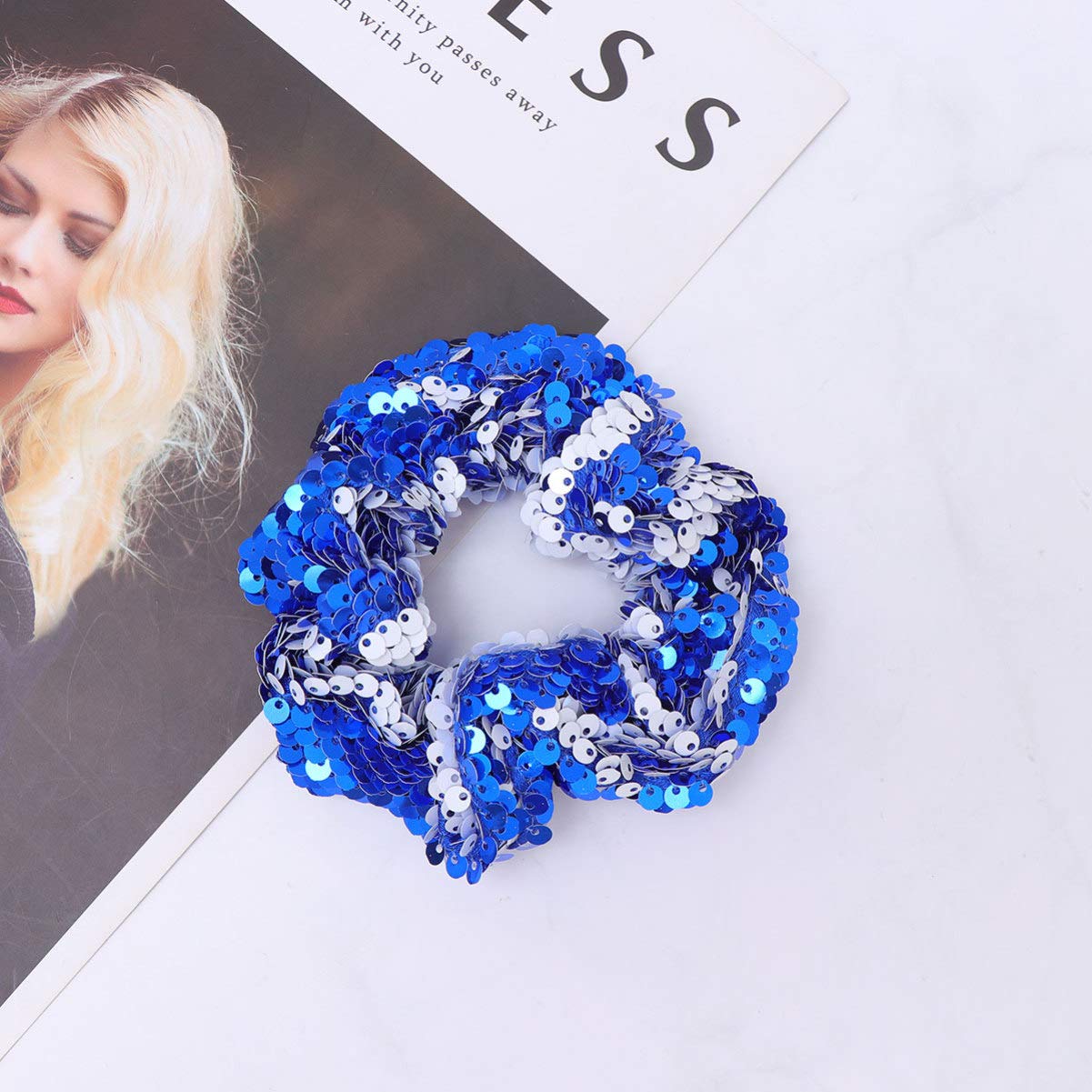 Sparkly Glitter Sequin Hair Scrunchies - Elastic Ponytail Holders & Hair Ties for Women & Girls (Blue) | Perfect for Parties, Weddings, and Everyday Hair Accessories